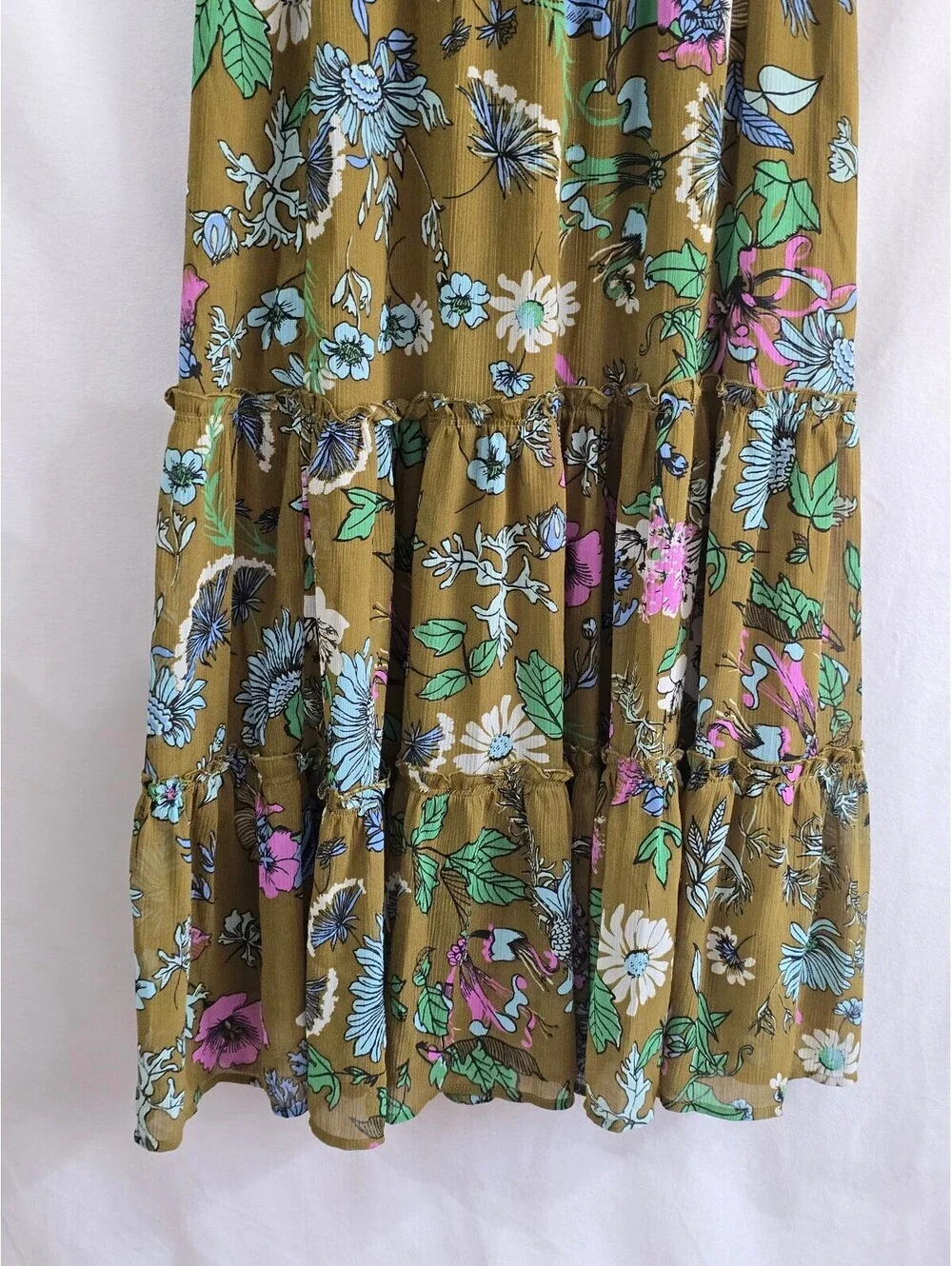 Bohemian Floral Midi Skirt with Ruffle Detail size XS